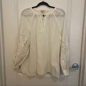 H&M White Embroidered Peasant Blouse